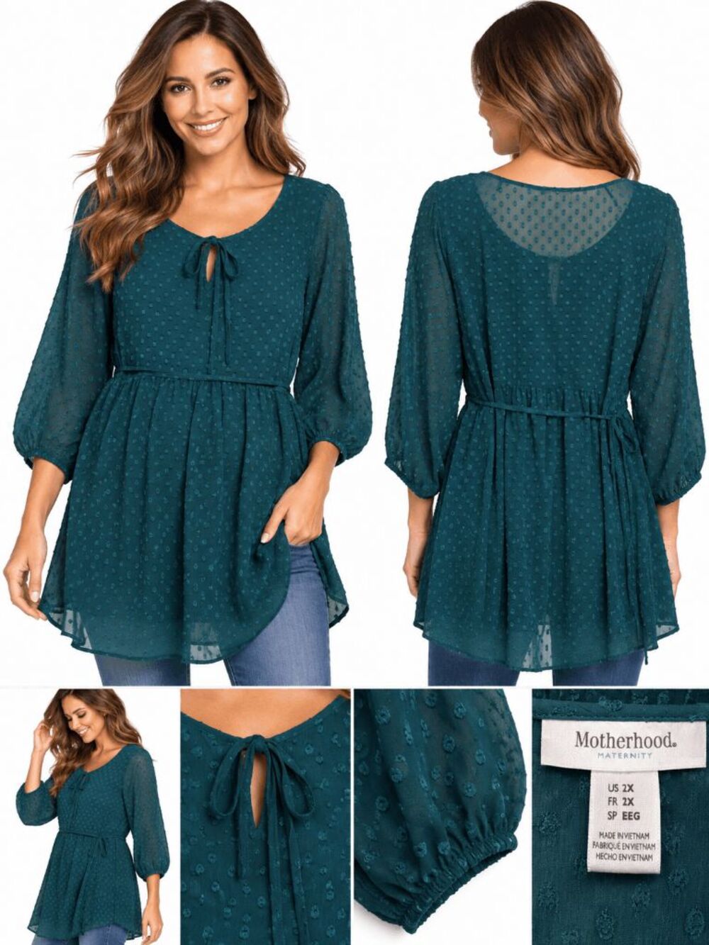 Motherhood 2X Maternity Teal Sheer Swiss Dot Tunic